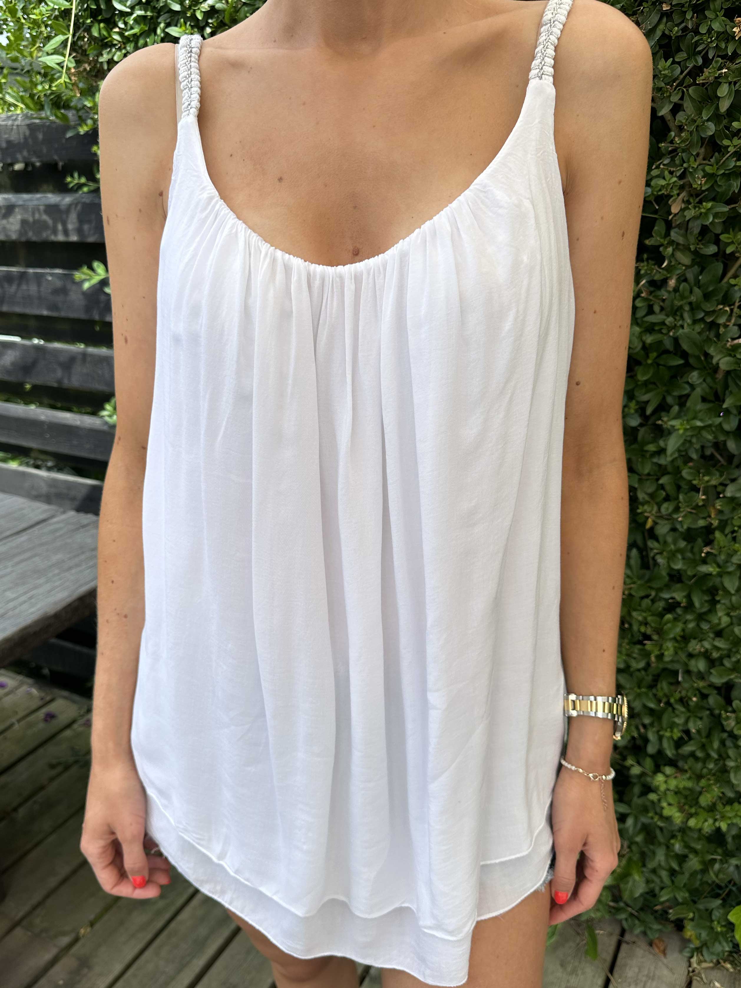 Asia - Söt enfärgad viskostopp med flätade band - Turquoise